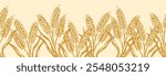 Hand drawn golden wheat seamless border edging pattern ribbon design vector illustration