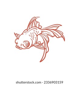 Dibujo manual de la línea de peces dorados, ilustración del vector de peces dorados