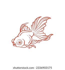 Dibujo manual de la línea de peces dorados, ilustración del vector de peces dorados