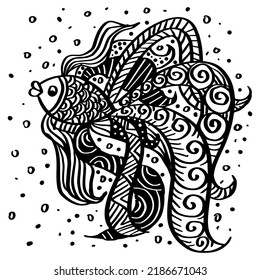 Hand drawn  goldfish in zentangle style