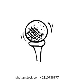 Hand Drawn Golf Ball Sketch Symbol isolated on white. Vector Sport Element In Trendy Style