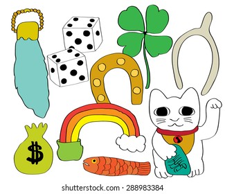 hand Drawn Good Luck Charms, Lucky Icons