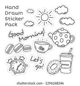 Hand Drawn Good Morning Sticker Pack On White Background