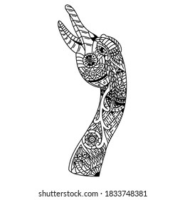 Hand drawn of goose head in zentangle style