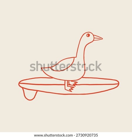 hand drawn goose surfing doodle cartoon illustration