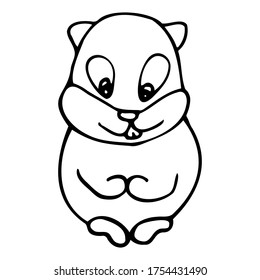 Hand drawn gopher. Cartoon gopher outline doodle style. Vector transparent illustration isolated on white background. 