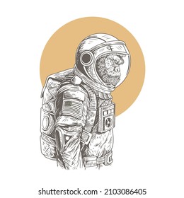 Hand Drawn gorilla Astronaut premium vector