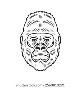 Hand Drawn Gorilla Illustration Colorless - 12
