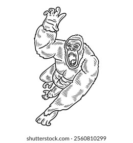 Hand Drawn Gorilla Illustration Colorless - 11