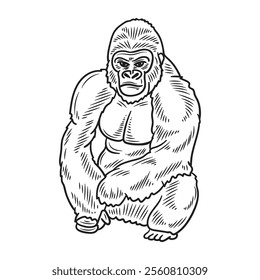 Hand Drawn Gorilla Illustration Colorless - 16