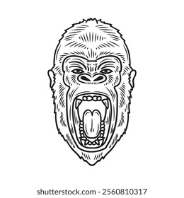 Hand Drawn Gorilla Illustration Colorless - 04