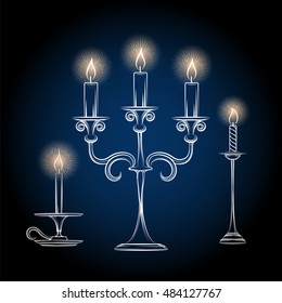 Hand drawn gothic antique chandeliers sketch with light - chandeliar sketch vector illustration