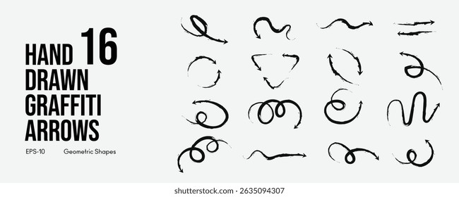 Hand Drawn Gothic Graffiti Arrow Brush Set with Fun Kid Sketch Grunge Pencil Textures Doodle Lines Vector hand drawn brush stroke for presentation and Creative Design Projects