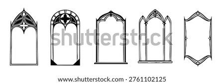 Hand drawn gothic style frames collection with decorative borders and ornamental shapes. Vintage outline vector set.	