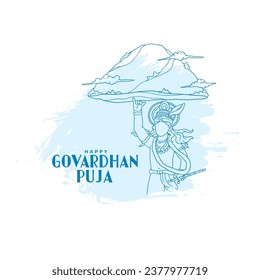 handgezeichneter Govardhan-Poja-Hintergrund mit Lord krishna-Hub-Design-Vektorgrafik. Übersetzung: Goverdhan Puja bedeutet Verehrung des Berges Govardhan.
