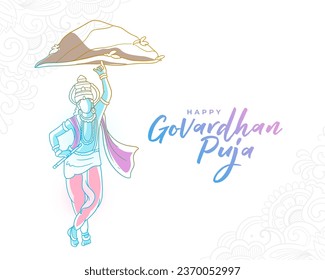 hand drawn govardhan puja event background for krishna blessing vector. Translation: Goverdhan Puja means worship of Govardhan mountain.
