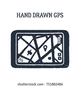 Hand drawn GPS device textured vector illustration.