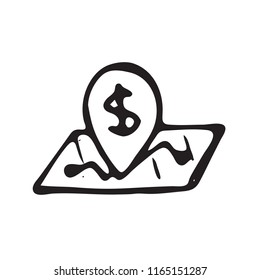 Hand Drawn gps doodle. Sketch dollar icon. Decoration element. Isolated on white background. Flat design. Vector illustration.