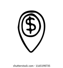 Hand Drawn gps doodle. Sketch dollar icon. Decoration element. Isolated on white background. Flat design. Vector illustration.