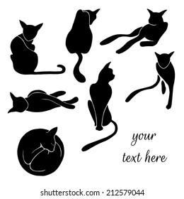 Hand drawn graceful cat silhouettes in various poses made in vector