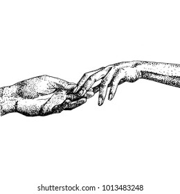 Hand drawn graceful touch. Hands of couple. Vector sketch illustration.