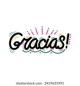 Hand Drawn Gracias Calligraphy Text Vector Design.