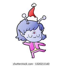 caricatura de gradiente dibujada a mano de una chica alienígena que usa sombrero santa