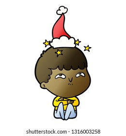 caricatura de gradiente dibujada a mano de un niño asombrado con sombrero santa