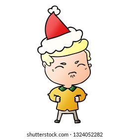 caricatura de gradiente dibujada a mano de un hombre fastidiado con sombrero santa