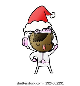 caricatura de gradiente dibujada a mano de una astronauta con sombrero de santa