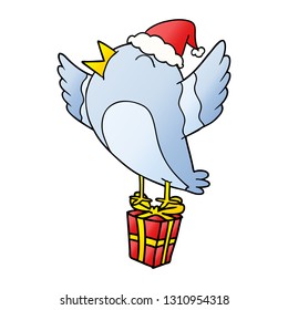 caricatura de gradiente dibujada a mano de un pájaro con sombrero santa