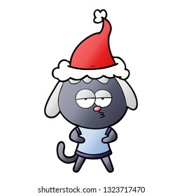 hand drawn gradient cartoon of a bored dog wearing santa hat