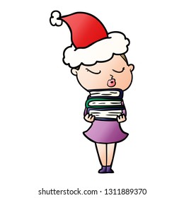 caricatura de gradiente dibujada a mano de una mujer tranquila con sombrero santa