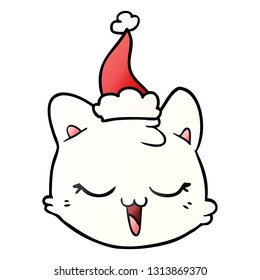 hand drawn gradient cartoon of a cat face wearing santa hat