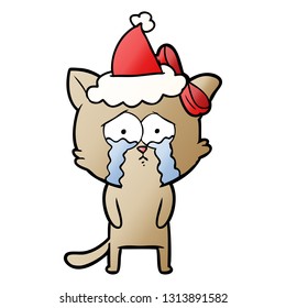 hand drawn gradient cartoon of a cat wearing santa hat