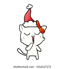 caricatura de gradiente dibujada a mano de un gato con sombrero santa