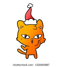 hand drawn gradient cartoon of a cat wearing santa hat