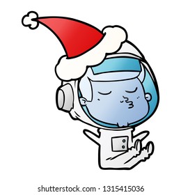 hand drawn gradient cartoon of a confident astronaut wearing santa hat