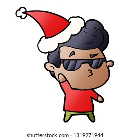 hand drawn gradient cartoon of a cool guy wearing santa hat