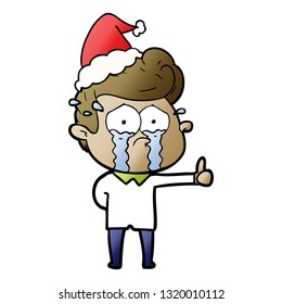 hand drawn gradient cartoon of a crying man wearing santa hat