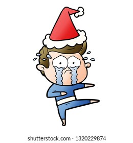 hand drawn gradient cartoon of a crying dancer wearing santa hat