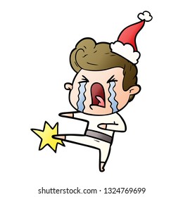 caricatura de gradiente dibujada a mano de un hombre llorando con sombrero de santa