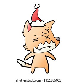 handgezeichneter Farbverlauf-Cartoon eines toten Fuchses mit Santa-Hut
