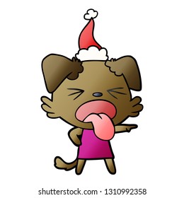 caricatura de gradiente dibujada a mano de un perro asqueado que lleva sombrero santa