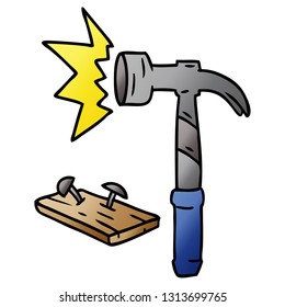 hand drawn gradient cartoon doodle of a hammer and nails