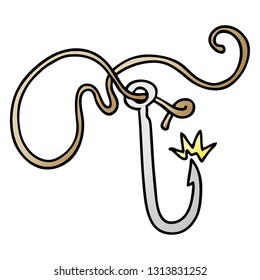 hand drawn gradient cartoon doodle of a sharp fishing hook