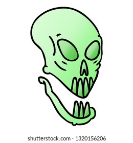 doodle de caricatura de gradiente dibujado a mano de una cabeza de cráneo