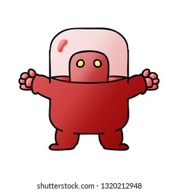doodle de caricatura de gradiente dibujado a mano de un alien con traje
