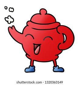 doodle de caricatura de gradiente dibujado a mano de un recipiente de té azul