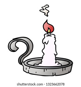 hand drawn gradient cartoon doodle of a candle holder and lit candle